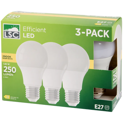 Becuri LED LSC Premium - Pachet 3 buc, 2.9W, 250 Lumeni, Lumină Albă Caldă, Racord E27