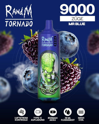 Tigara electronica Randm Tornado 9000 Fumuri, 2%, Mr Blue, Afine si Mure