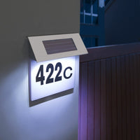 Număr de casă din inox cu iluminare LED și alimentare solară
