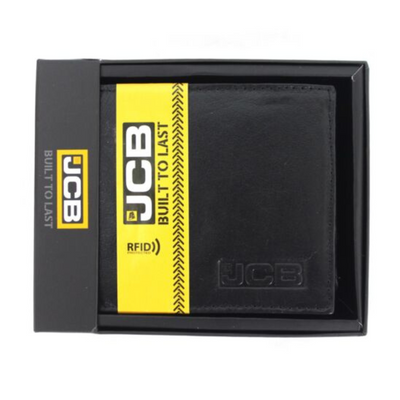 Portofel elegant din piele ecologica pentru barbati JCB, protectie RFID, 12 compartimente, Negru