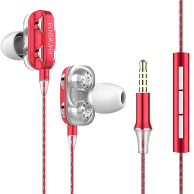 Casti BLNSWJHH 6D Stereo Bass, 4 Difuzoare, Sunet Dinamic, Jack 3,5 mm, Microfon, Control Apel-Volum, Rosu