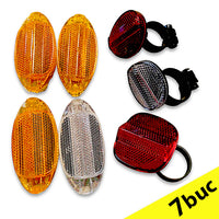 Set 7 buc. reflectorizanti bicicleta, Catadioptri, Ochi de pisica fata-spate, Alb/Rosu/Galben